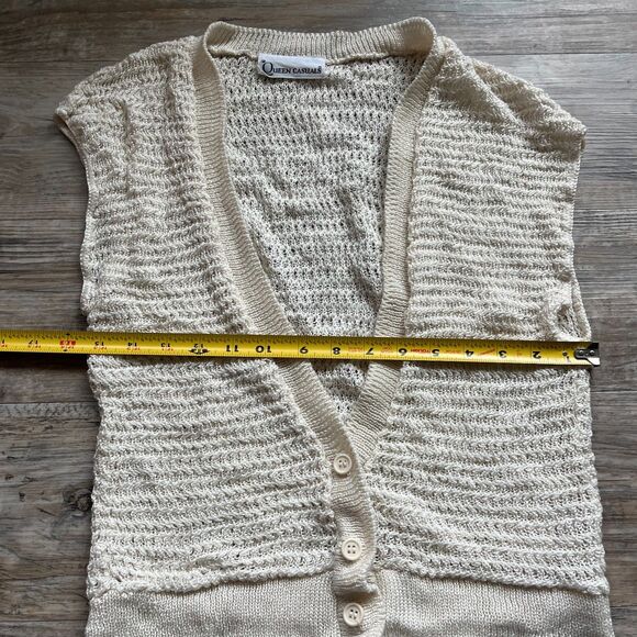 Vintage Knit Vest Medium Button Cream Crochet Layering Fall Nordic 90s 80s - Picture 5 of 8